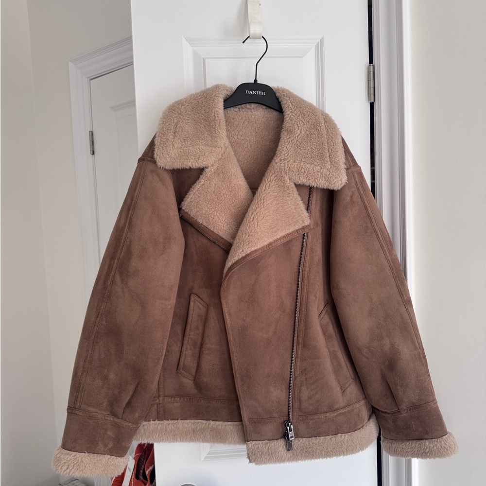 MANGO Brown shearling coat